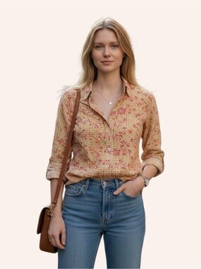 Anthropologie Odille Embroidered Gingham Button-Down Shirt – Size 6